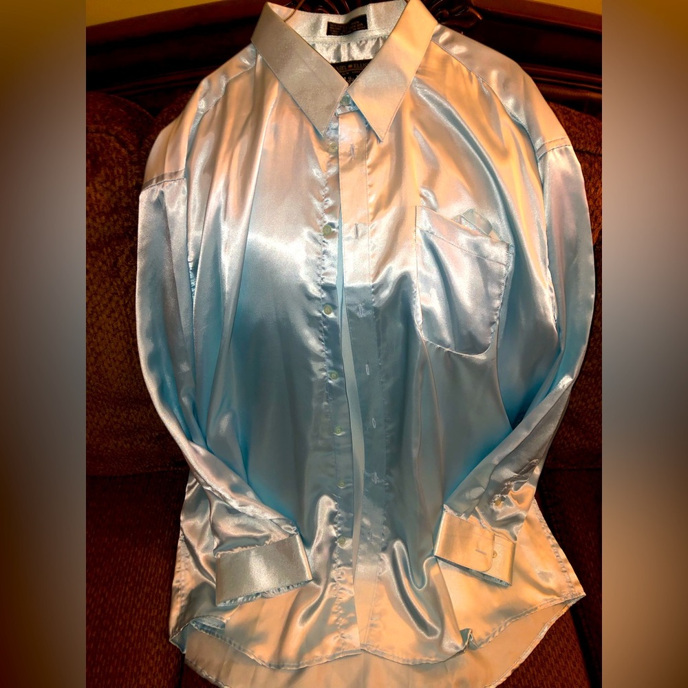 Sleek sky blue polyester, Italian made dress shirt